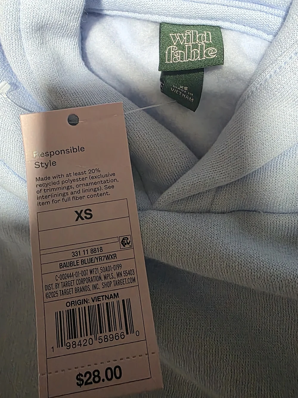 Wild Fable Women's Oversize Sweatshirt Hoodie, Size XS - Light Aqua Blue. - Picture 7 of 7